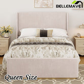 Bellemave® Corduroy Upholstered Bed with Vertical Stripe Wingback Headboard and High Footboard - Bellemave